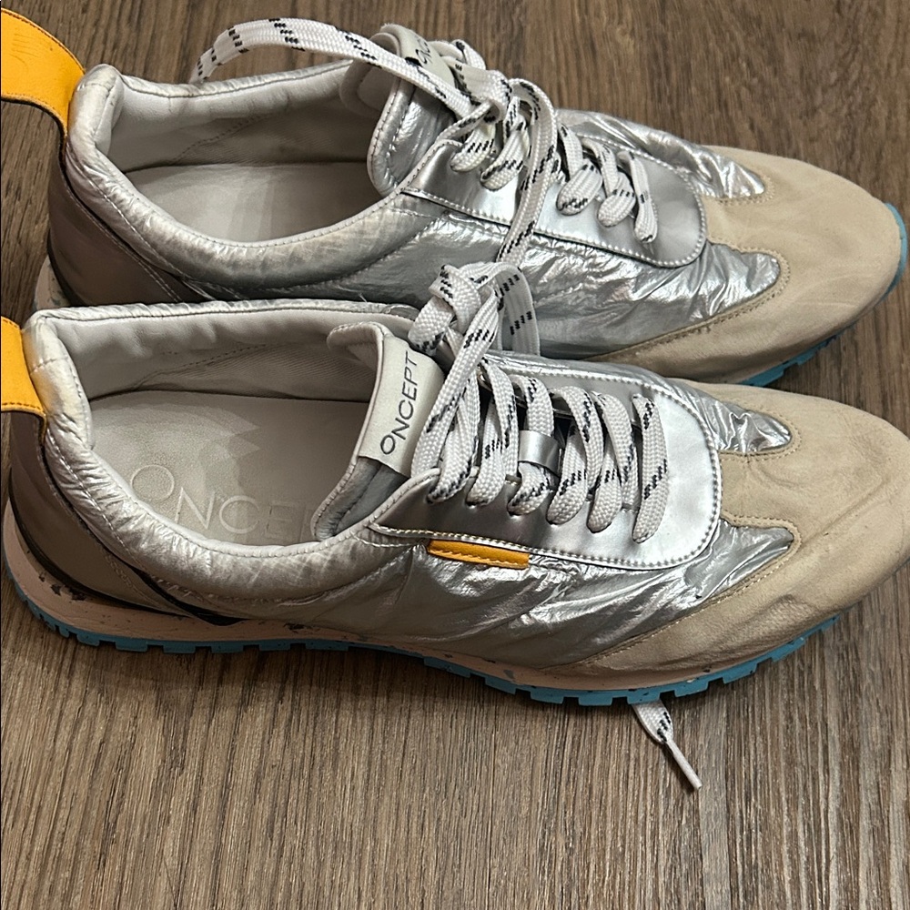 Oncept Silver and Beige Women's Athletic Sneakers with Blue Outsole